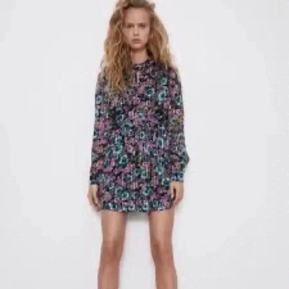 NWT Zara Floral Dress With Metallic Thread - Picture 6 of 8